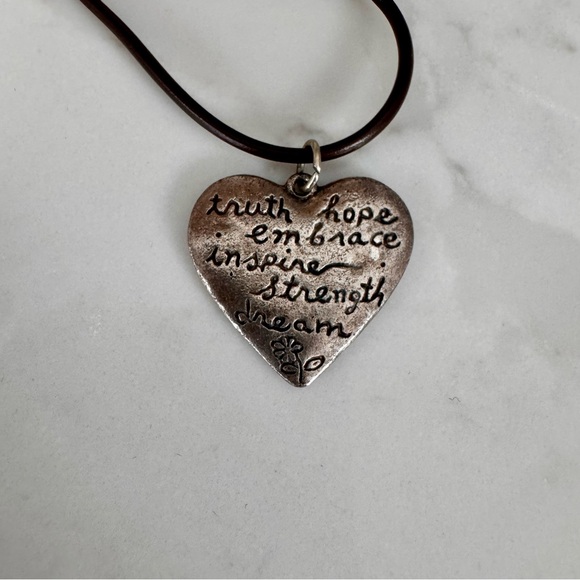 American Eagle Outfitters Jewelry - American Eagle Inspirational Heart Pendant Necklace Leather Cord